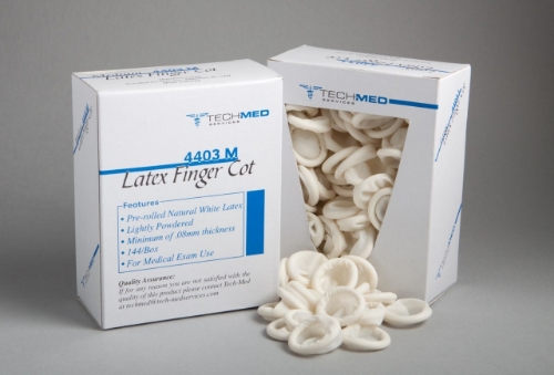 Tech-Med - Latex Finger-Cot - 4403-S - Packaging With Product