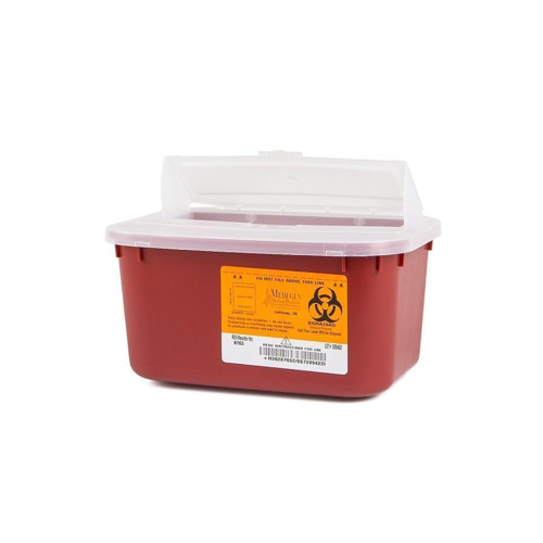 Sharps Container, Medegen, Stackable, Tortuous Path Lid, 1 Gallon - Red - SHP-8703-1
