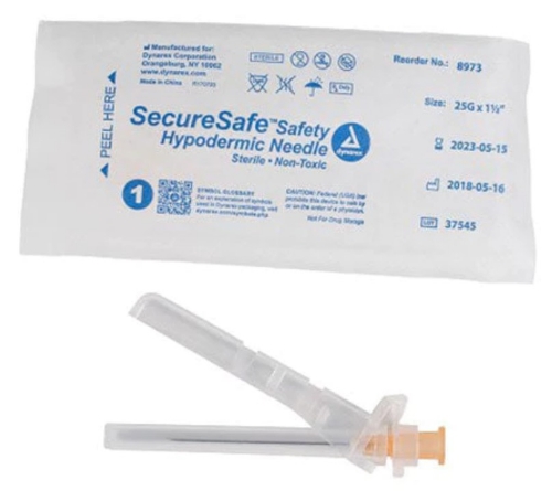 NE-8973 - Safety Needle - Dynarex - SecureSafe - 25 G x 1.5 Inch - Product
